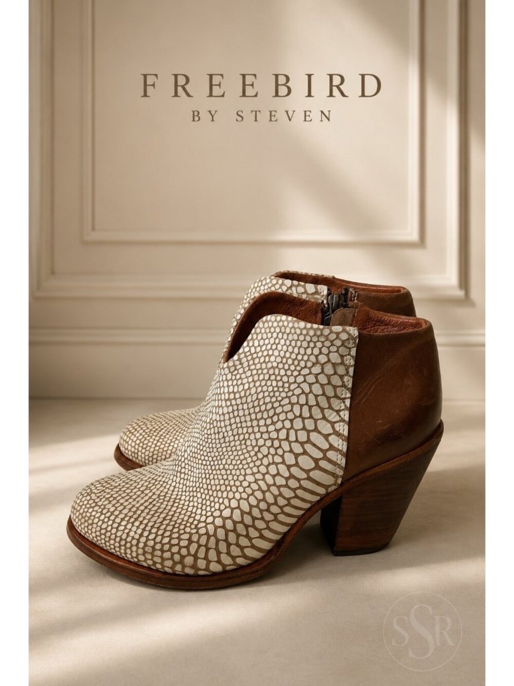 Freebird By Steven Detroit Booties Size 10 Cream Brown Pebbled Leather Western B